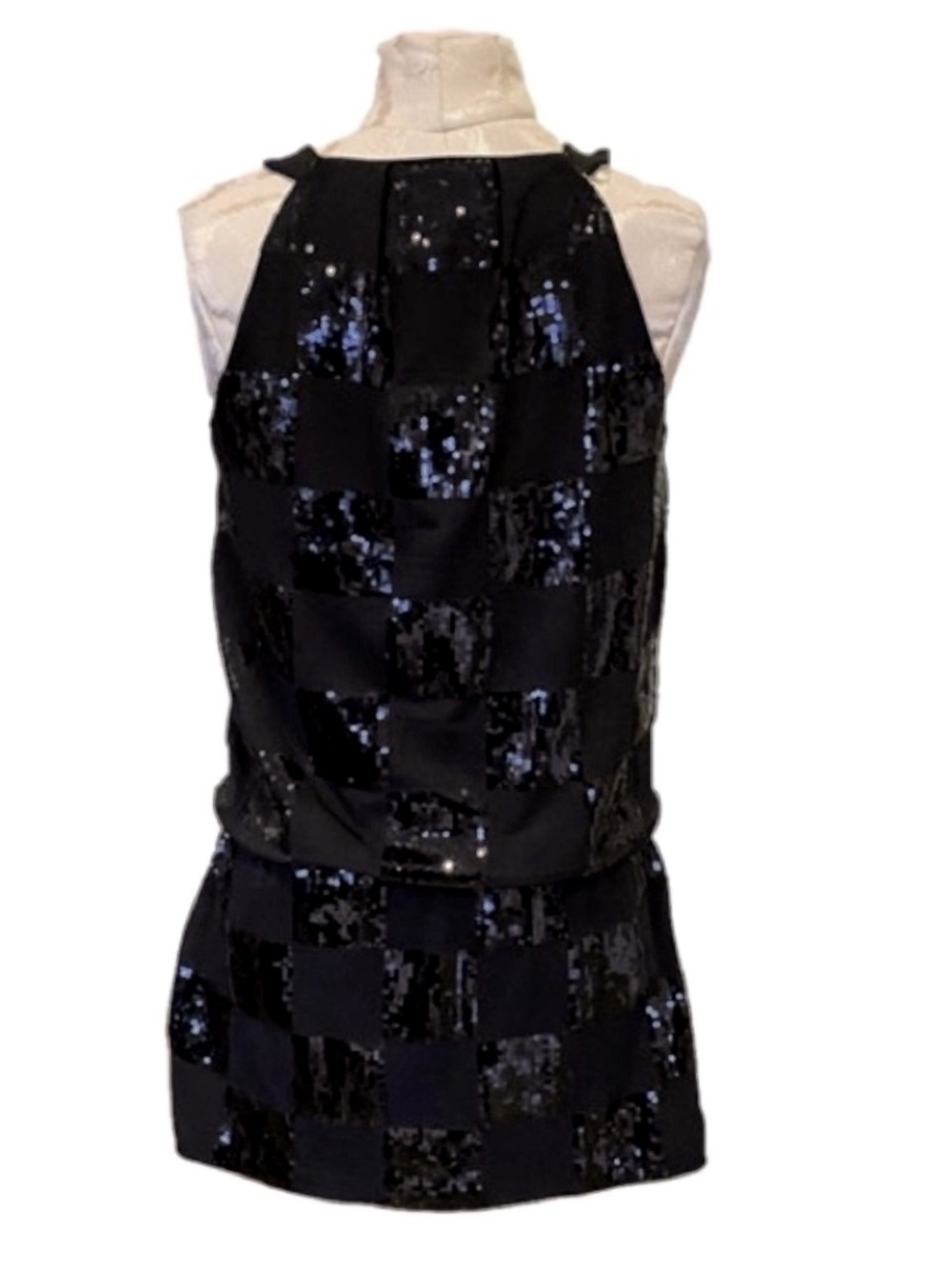 WHBM Black Sequin Halter Sleeveless Party Top M NWT Holiday Glam - Picture 4 of 11